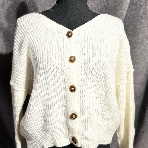Cozy White Button-Up Sweater - Picture 1 of 2